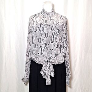 EXPRESS Slim Fit Sheer Snakeskin Print   blouse